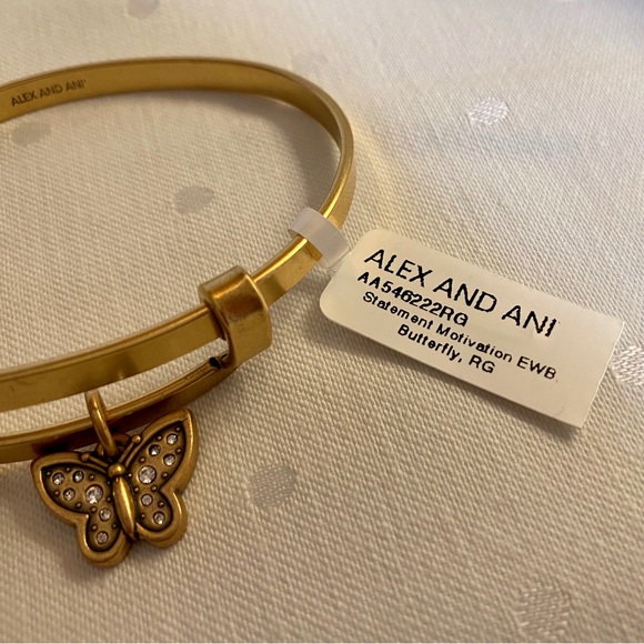 NWT Alex and Ani Crystal Butterfly Charm Bangle in Rafaelian Gold. - Picture 2 of 14
